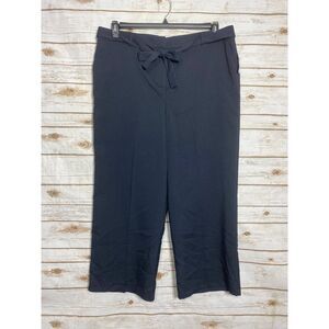 Jaclyn Smith Women Trouser Pants Wide Leg Career Zip Fly Tie Waist Navy Blue XL